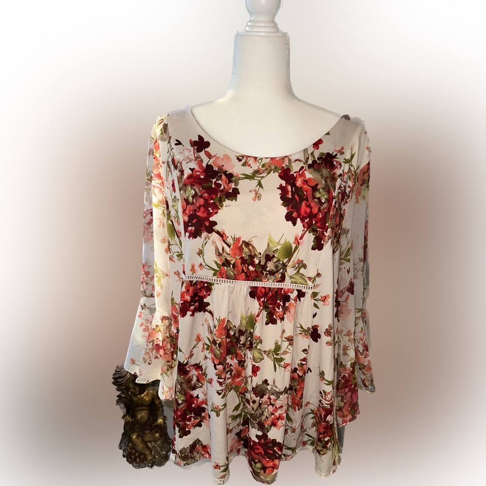 PerSeption Concept White Pink Floral Blouse size XL - Picture 4 of 13